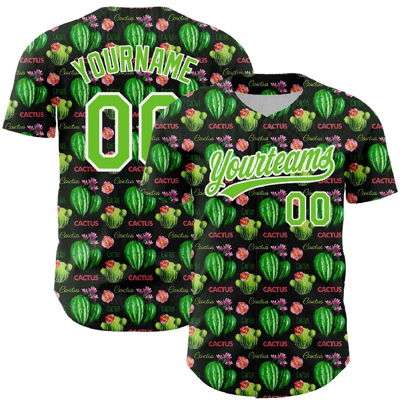 Custom Baseball Jersey For Sports & Team Loyalty-Custom Black Aurora Green-White 3D Pattern Design Cactus Festival Authentic Baseball Jersey