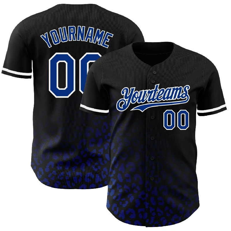 Personalized Baseball Jersey For Tournament Support-Custom Black Royal-White 3D Pattern Design Leopard Print Fade Fashion Authentic Baseball Jersey