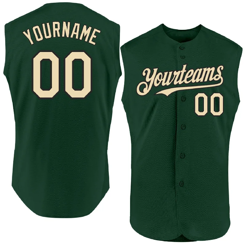 Personalized Baseball Jersey For School Fundraisers-Custom Green Cream-Black Authentic Sleeveless Baseball Jersey