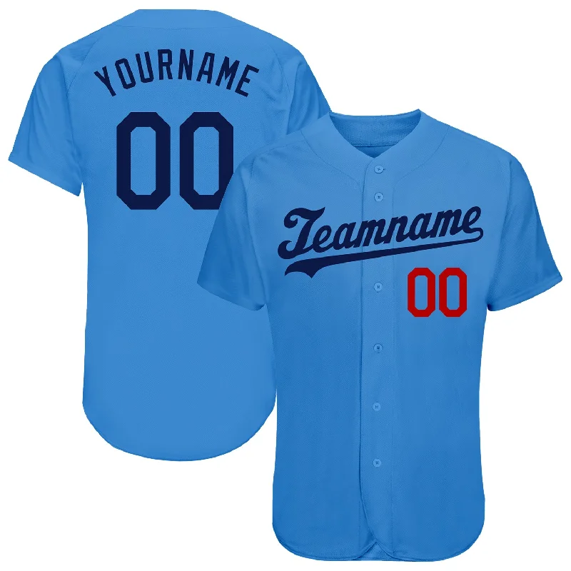 Baseball Jersey With Player Portrait-Custom Powder Blue Navy-Red Authentic Baseball Jersey