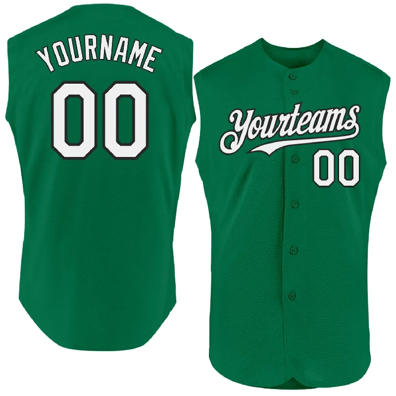 Custom Baseball Jersey For Exclusive League Events-Custom Kelly Green White-Black Authentic Sleeveless Baseball Jersey