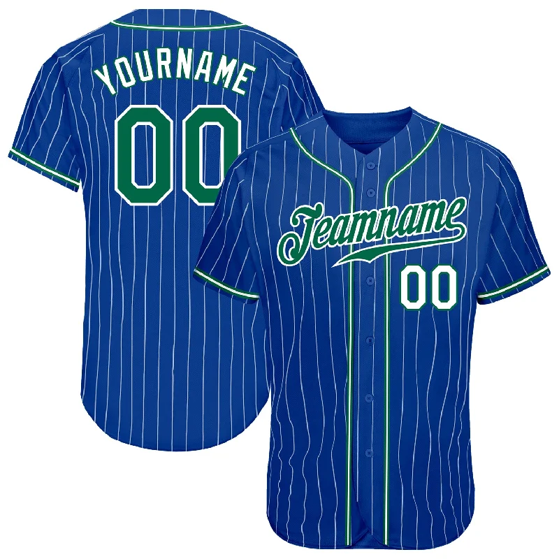 Personalized Baseball Jersey For Baseball Fans-Custom Royal White Pinstripe Kelly Green-White Authentic Baseball Jersey