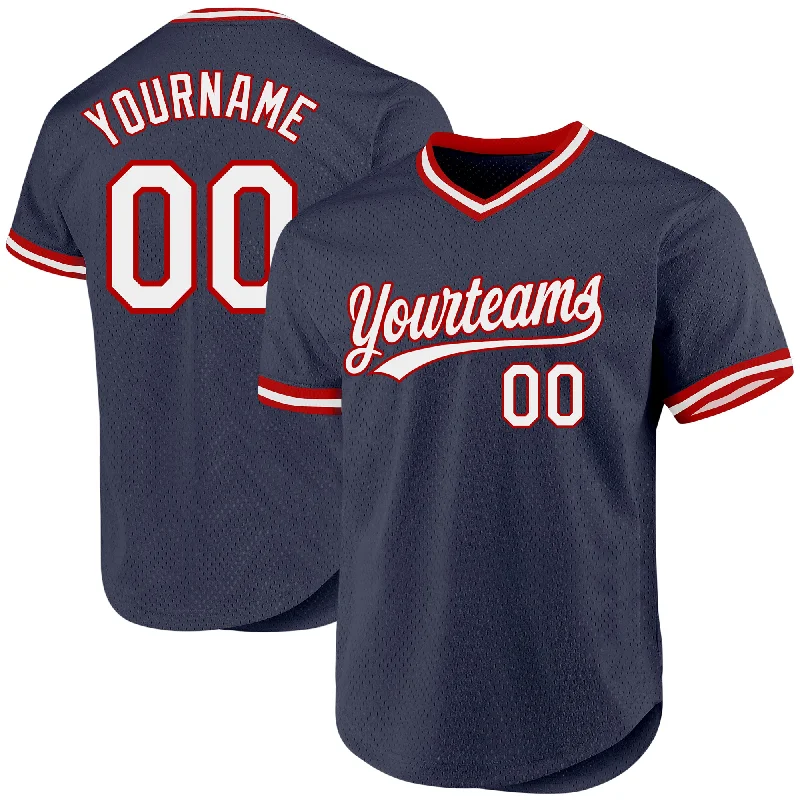 Custom Baseball Jersey For Personalized Customization-Custom Navy White-Red Authentic Throwback Baseball Jersey