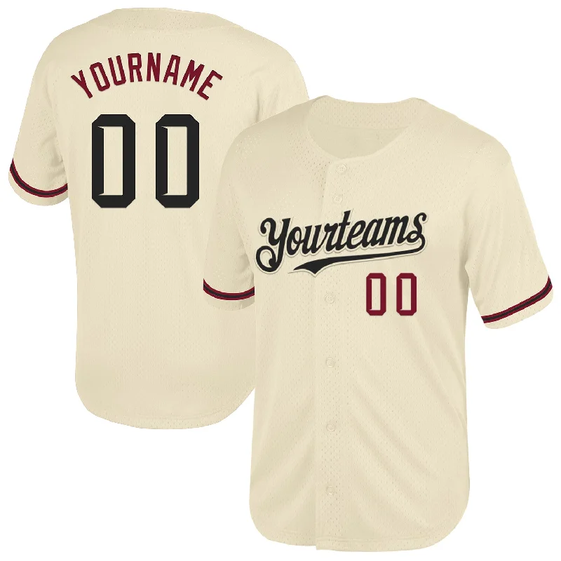 Baseball Jersey For Holiday-Themed Customization-Custom Cream Black-Crimson Mesh Authentic Throwback Baseball Jersey