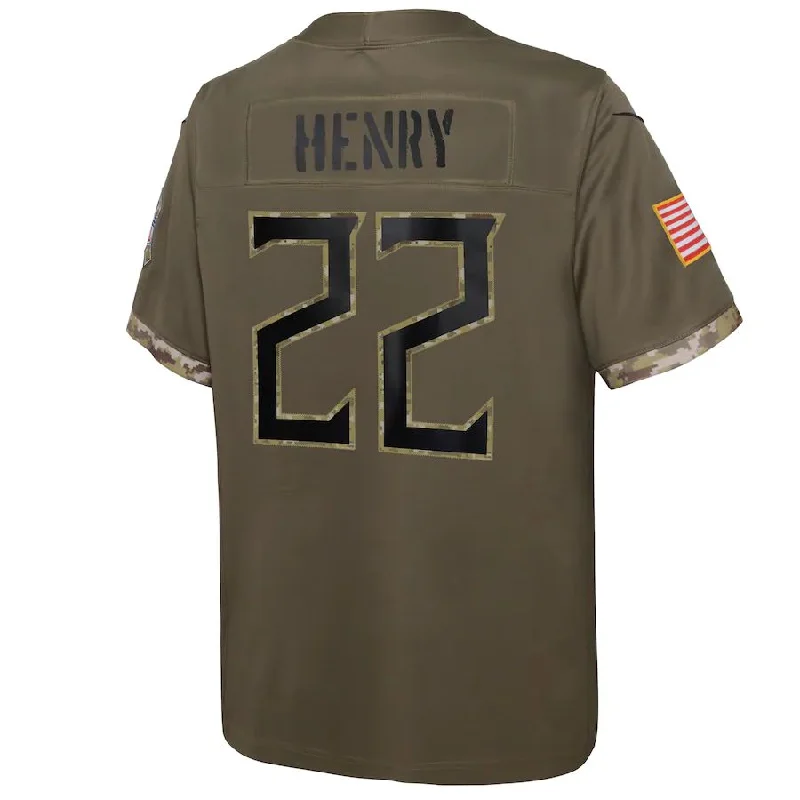 Rugby Jersey For Special Team Events-T. Titans #22 Derrick Henry Olive 2022 Salute To Service Player Limited Jersey Stitched American Football Jerseys