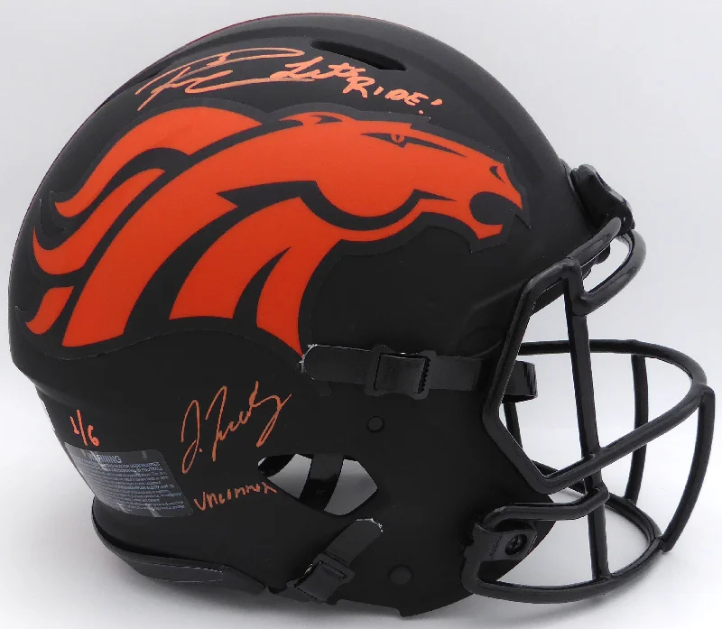 Custom Rugby Helmet For Event Recognition-Russell Wilson & Jerry Jeudy Autographed Black Eclipse Full Size Authentic Helmet Denver Broncos "Let's Ride & Uncommon" LE #1/6 Fanatics Holo #QL84418428