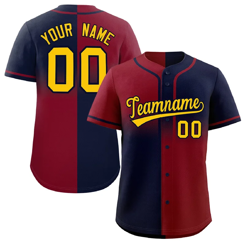 Baseball Jersey With Custom Player Names-Custom Navy Crimson Personalized Symmetrical Gradient Design Authentic Baseball Jersey