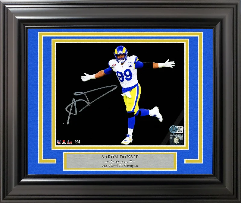 Custom Rugby Helmet-Aaron Donald Autographed Framed 8x10 Photo Los Angeles Rams Spotlight Beckett BAS Witness