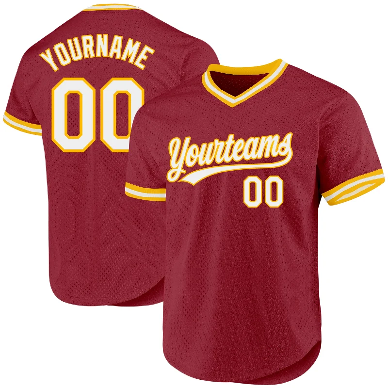 Personalized Baseball Jersey For Summer Teams-Custom Maroon White-Gold Authentic Throwback Baseball Jersey