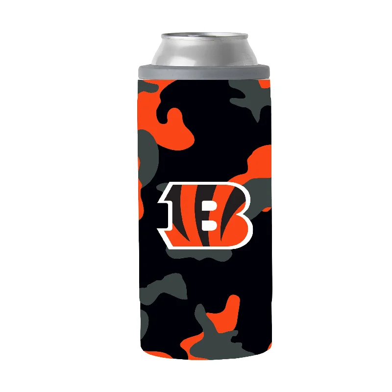 Personalized Team Mug For Sponsorship Recognition-Cincinnati Bengals Camo Swagger 12oz Slim Can Coolie