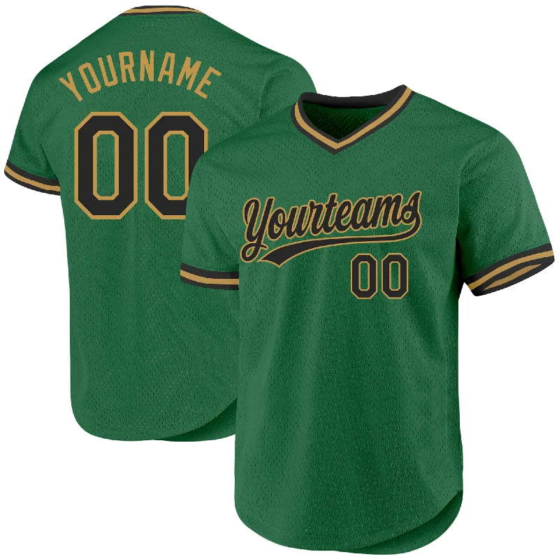 Baseball Jersey For International Team Fans-Custom Kelly Green Black-Old Gold Authentic Throwback Baseball Jersey