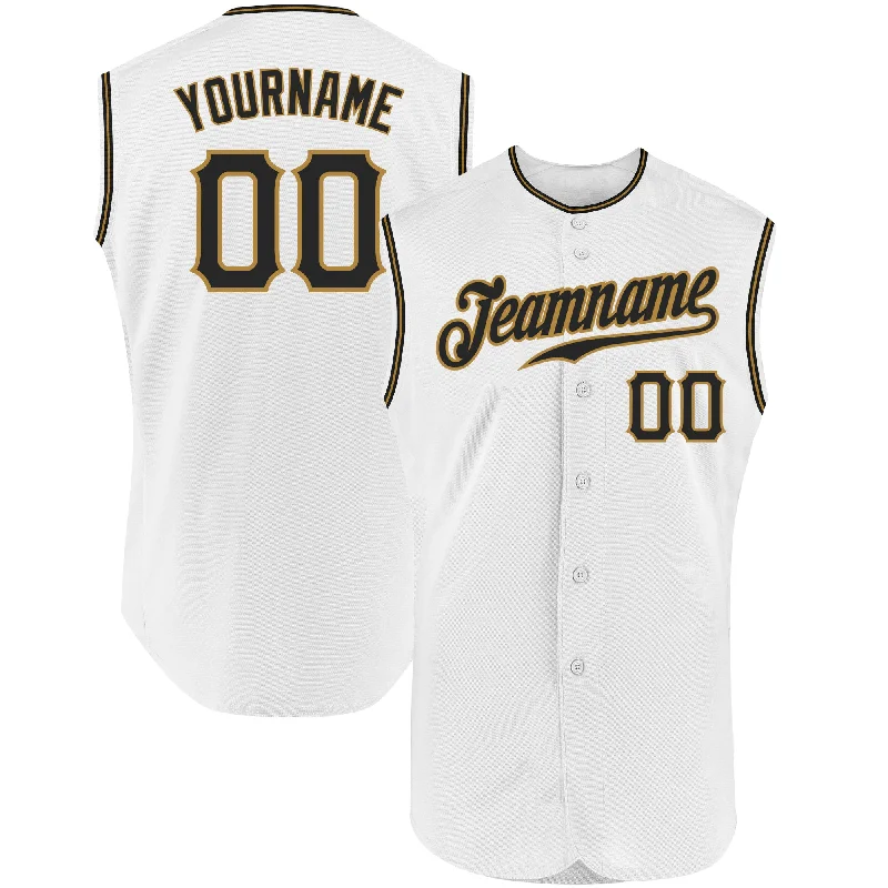 Baseball Jersey For Memorializing Team Achievements-Custom White Black-Old Gold Authentic Sleeveless Baseball Jersey