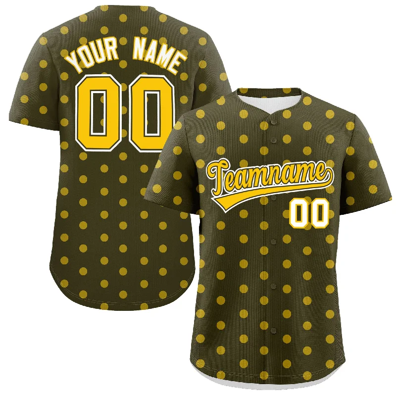 Personalized Baseball Jersey For School Fundraisers-Custom Olive Gold Personalized Polka Dot Graffiti Pattern Authentic Baseball Jersey