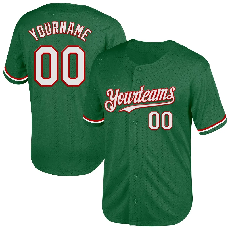 Baseball Jersey For International Team Fans-Custom Kelly Green White-Red Mesh Authentic Throwback Baseball Jersey