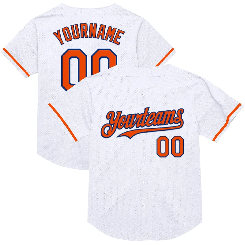 Custom Baseball Jersey For Player Sponsorship-Custom White Orange-Royal Mesh Authentic Throwback Baseball Jersey