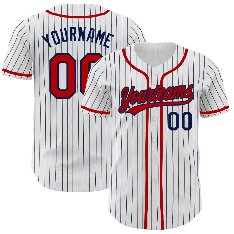 Custom Baseball Jersey For Player Custom Gifts-Custom White Navy Pinstripe Red Authentic Baseball Jersey