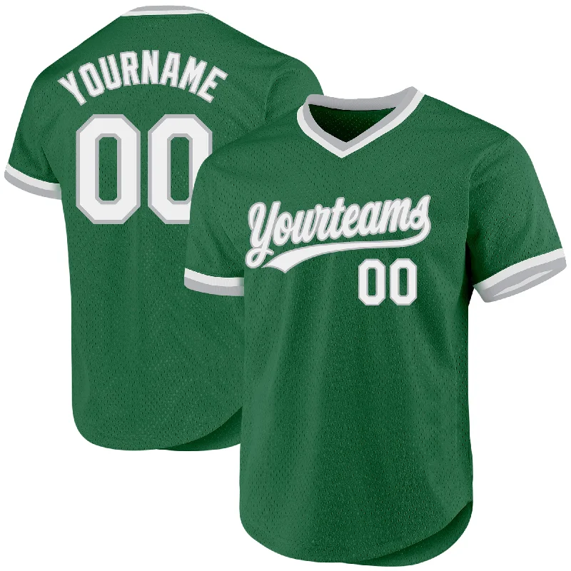 Personalized Baseball Jersey For Player Pride-Custom Kelly Green White-Gray Authentic Throwback Baseball Jersey