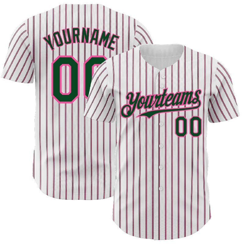 Baseball Jersey For Local Sports Events-Custom White (Green Pink Pinstripe) Green-Pink Authentic Baseball Jersey