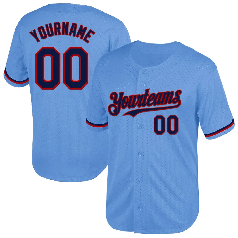 Baseball Jersey For Special Event Promotions-Custom Light Blue Navy-Red Mesh Authentic Throwback Baseball Jersey