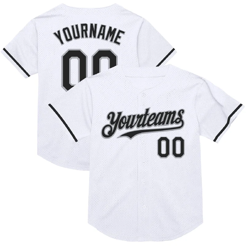 Personalized Baseball Jersey For Community Events-Custom White Black-Gray Mesh Authentic Throwback Baseball Jersey