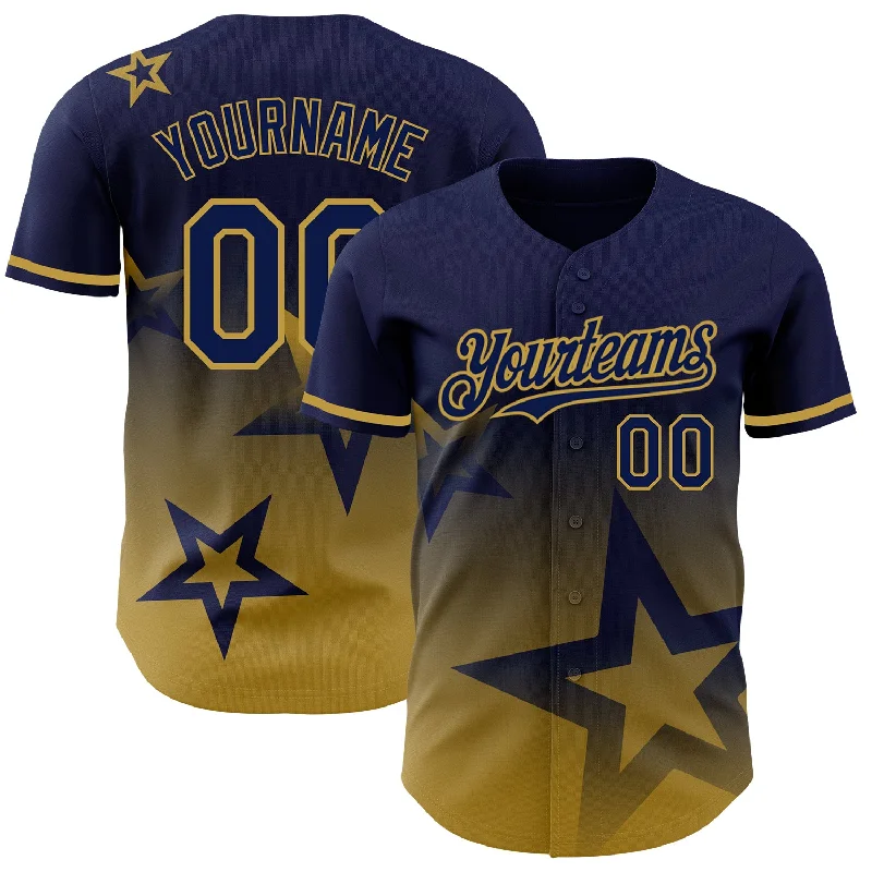 Baseball Jersey For Special Event Promotions-Custom Navy Old Gold 3D Pattern Design Gradient Style Twinkle Star Authentic Baseball Jersey