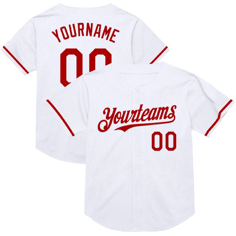 Personalized Baseball Jersey For Player & Family-Custom White Red Mesh Authentic Throwback Baseball Jersey