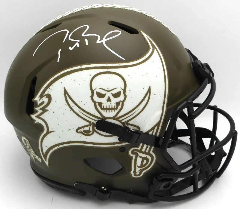 Rugby Helmet With Player Name & Custom Design-Tom Brady Autographed Salute To Service Full Size Authentic Helmet Tampa Bay Buccaneers Fanatics Holo #AA0126628