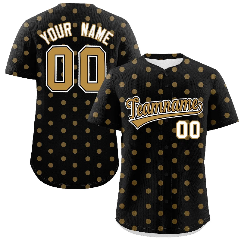 Personalized Baseball Jersey For Team Collaboration-Custom Black Old Gold Personalized Polka Dot Graffiti Pattern Authentic Baseball Jersey