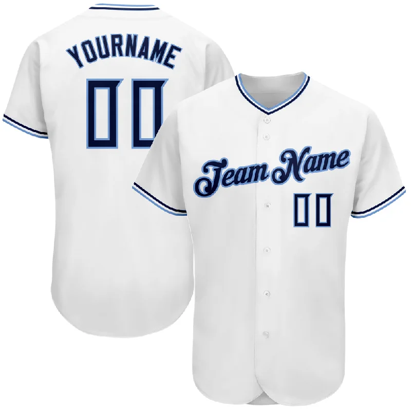 Baseball Jersey For Special League Teams-Custom White Navy-Powder Blue Authentic Baseball Jersey