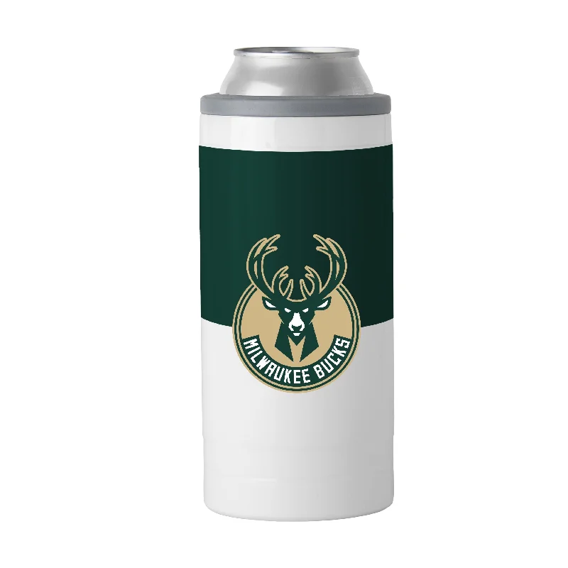 Personalized Team Mug For Custom Team Merchandise-Milwaukee Bucks 12oz Colorblock Slim Can Coolie