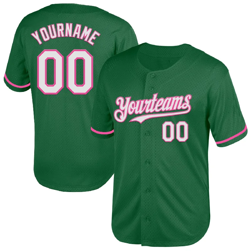 Baseball Jersey With Custom Name-Custom Kelly Green White-Pink Mesh Authentic Throwback Baseball Jersey