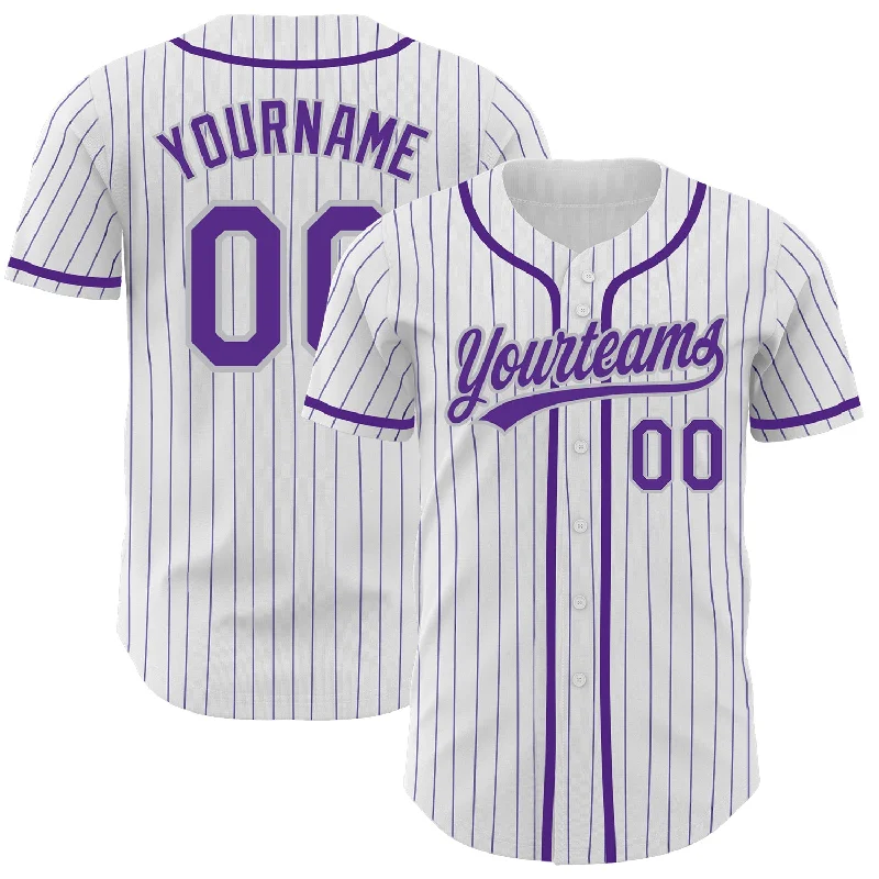 Baseball Jersey For School Spirit Week-Custom White Purple Pinstripe Purple-Gray Authentic Baseball Jersey