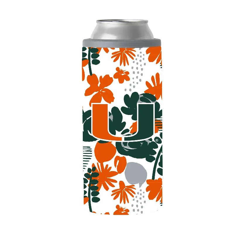 Custom Team Mug With Team Mascot-Miami 12oz Floral Slim Can Coolie