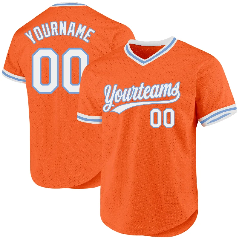 Personalized Baseball Jersey For Player & Family-Custom Orange White-Light Blue Authentic Throwback Baseball Jersey