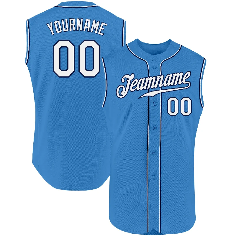 Custom Baseball Jersey For School Teams-Custom Powder Blue White-Navy Authentic Sleeveless Baseball Jersey