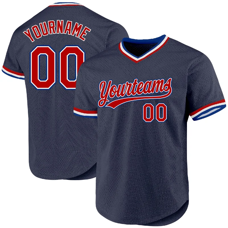 Personalized Baseball Jersey For Youth Sports-Custom Navy Red-Royal Authentic Throwback Baseball Jersey