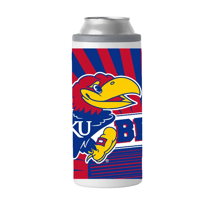 Personalized Team Mug For Fan Gifts-Kansas 12oz Mascot Slim Can Coolie