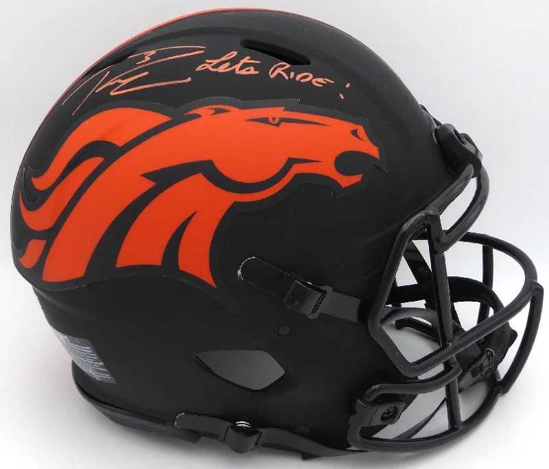 Personalized Rugby Helmet For Player Celebrations-Russell Wilson Autographed Black Eclipse Full Size Authentic Helmet Denver Broncos "Let's Ride" Fanatics Holo #DQ16478409