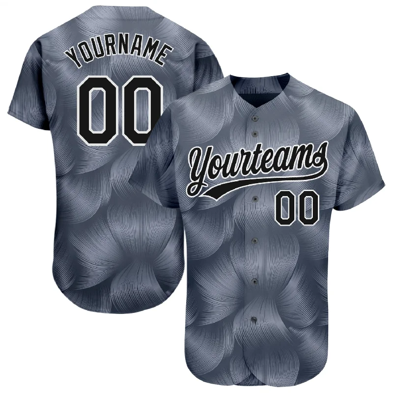 Custom Baseball Jersey For Exclusive School Events-Custom Steel Gray Black-White 3D Pattern Design Authentic Baseball Jersey