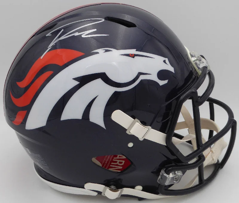 Custom Rugby Helmet For Fan Engagement-Russell Wilson Autographed Blue Full Size Authentic Helmet Denver Broncos Fanatics Holo #DQ16478421