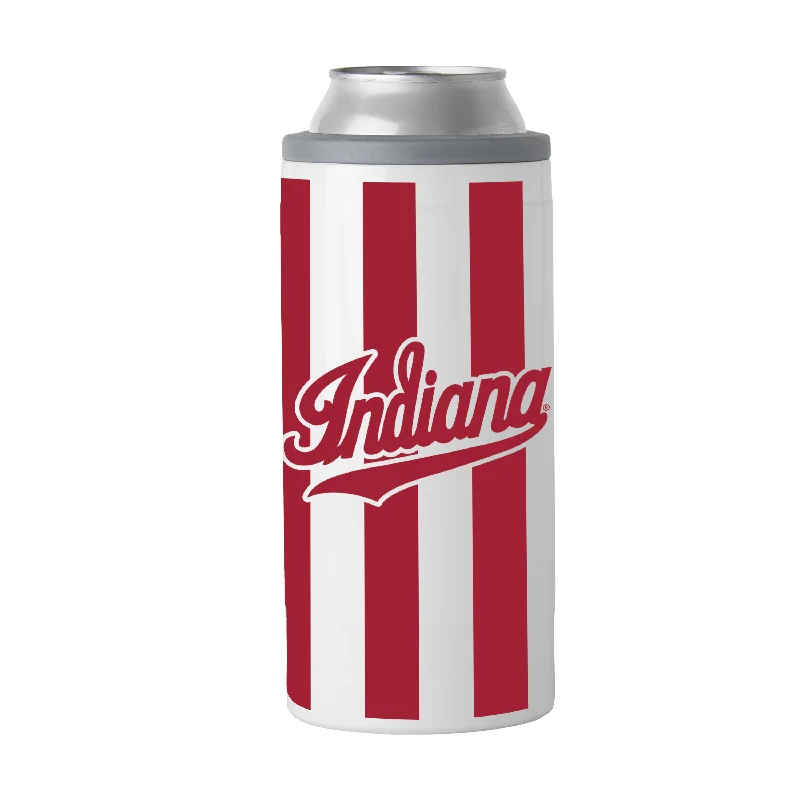 Personalized Team Mug For Sponsor Recognition-Indiana Candy Stripe 12oz Slim Can Coolie