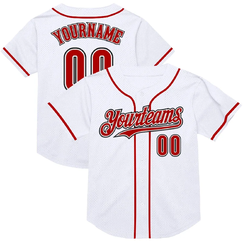 Personalized Baseball Jersey For Exclusive Fan Offers-Custom White Red-Black Mesh Authentic Throwback Baseball Jersey