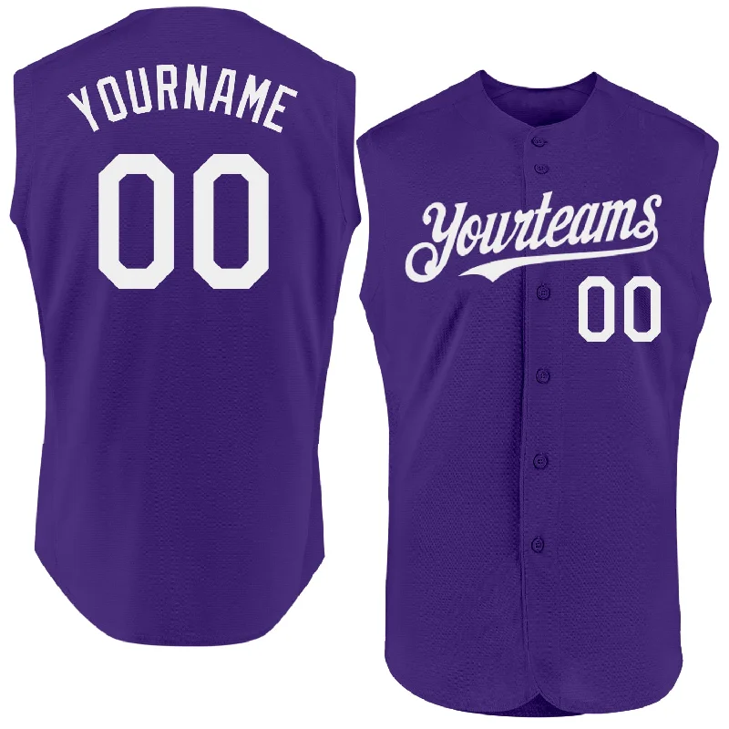 Baseball Jersey With Player Number & Name-Custom Purple White Authentic Sleeveless Baseball Jersey