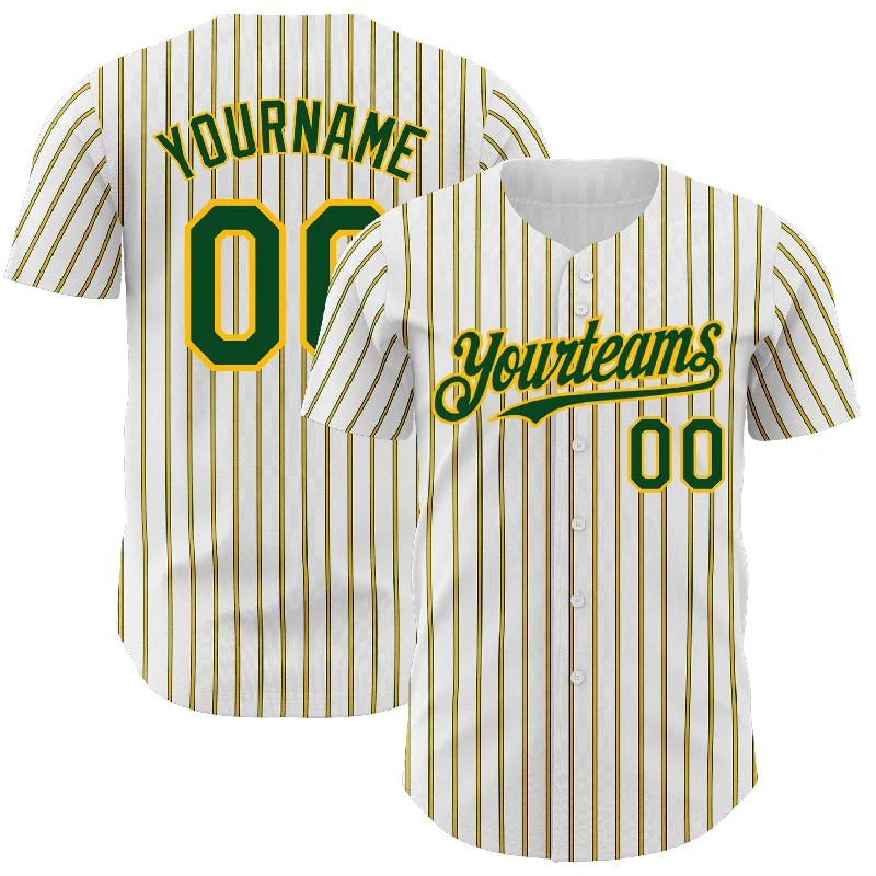 Custom Baseball Jersey For Sports Fans-Custom White (Green Gold Pinstripe) Green-Gold Authentic Baseball Jersey