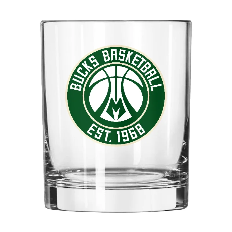 Personalized Team Mug For School Teams-Milwaukee Bucks 14oz Logo Rocks Glass