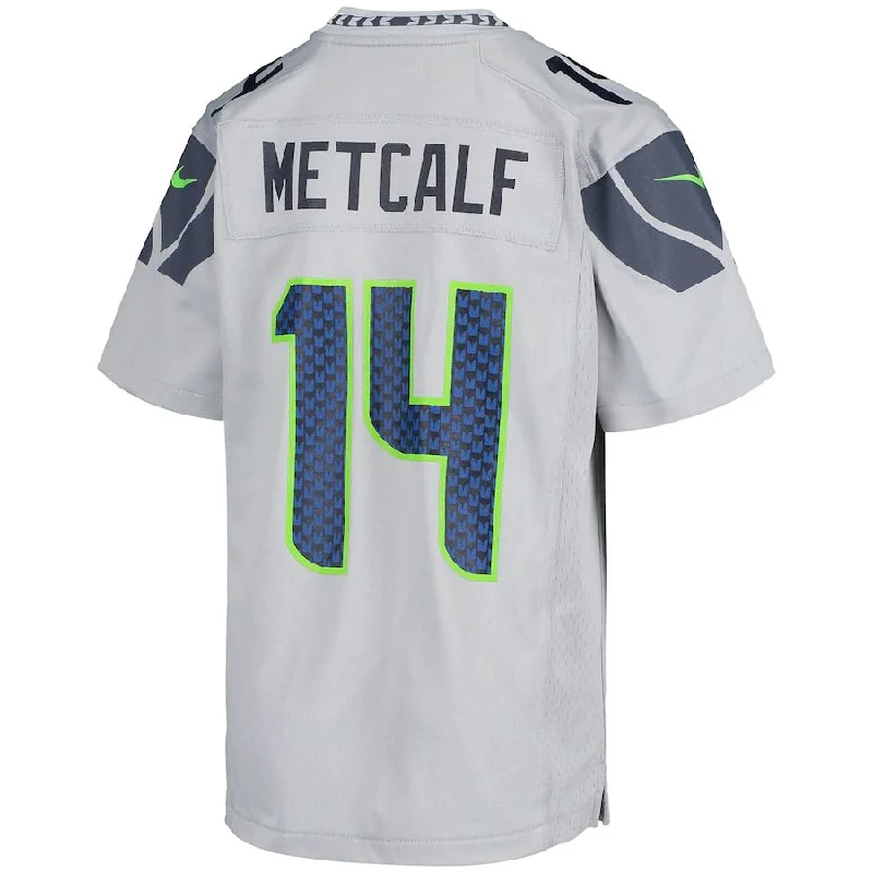 Personalized Rugby Jersey For Families-S.Seahawks #14 DK Metcalf Gray Game Jersey Stitched American Football Jerseys