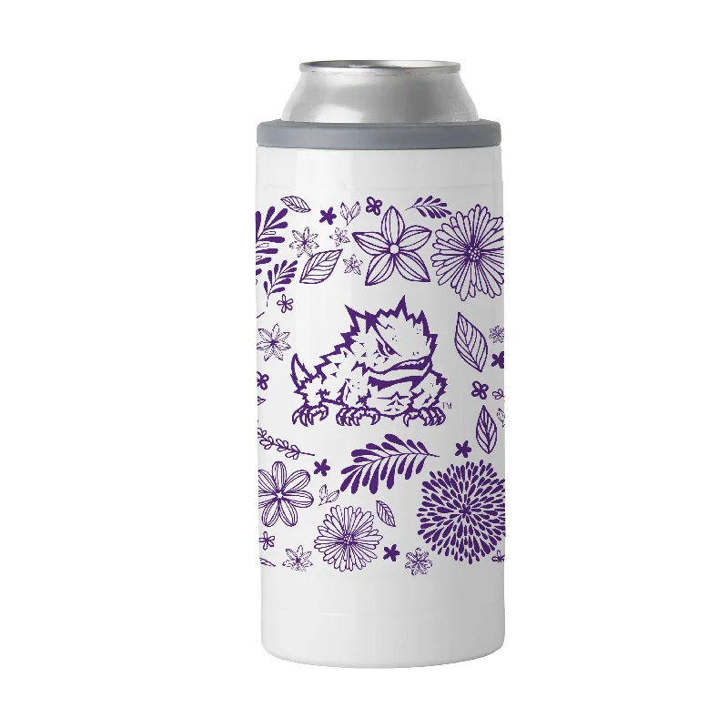 Personalized Team Mug For School Teams-TCU 12oz Botanical Slim Can Coolie