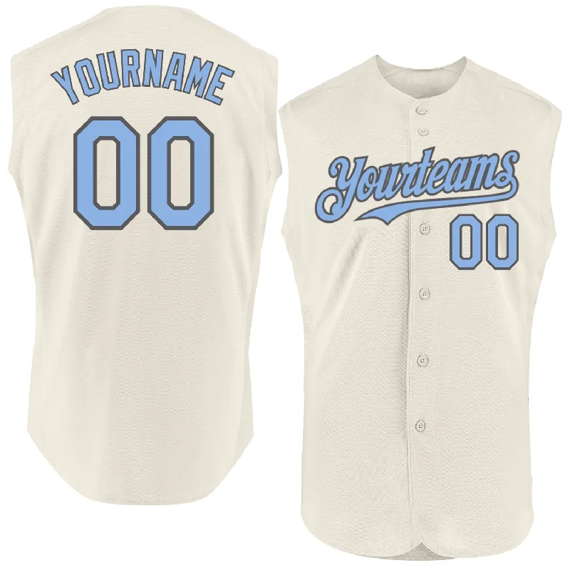 Baseball Jersey For Special League Teams-Custom Cream Light Blue-Steel Gray Authentic Sleeveless Baseball Jersey