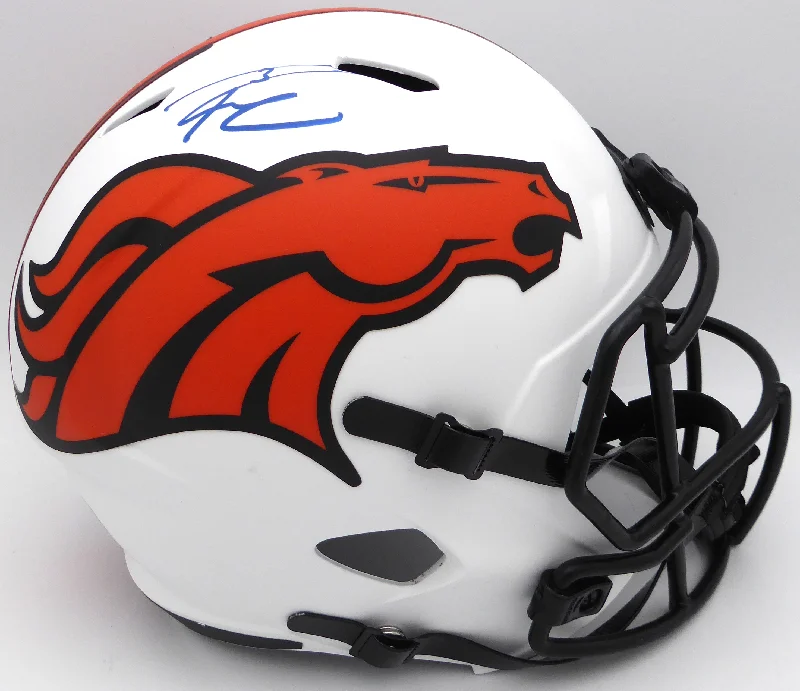 Rugby Helmet For Player Gift Giving-Russell Wilson Autographed White Lunar Eclipse Full Size Replica Helmet Denver Broncos Fanatics Holo #QL84418442