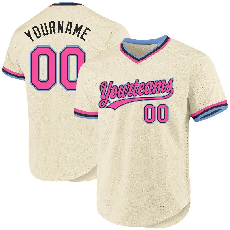 Baseball Jersey For Local Sports Events-Custom Cream Pink Black-Light Blue Authentic Throwback Baseball Jersey